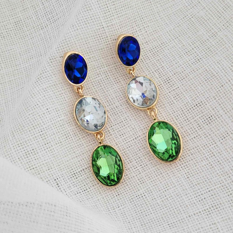 CLAIRE Crystal Water Drop Earrings Blue and Green