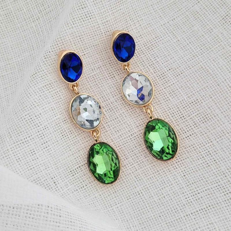 CLAIRE Crystal Water Drop Earrings Blue and Green