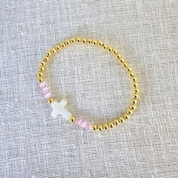 AYLA Gold Beaded Cross Bracelet