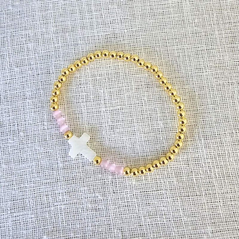 AYLA Gold Beaded Cross Bracelet