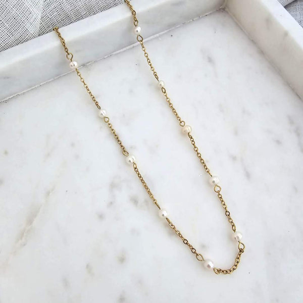 Gold Pearl Chain Necklace