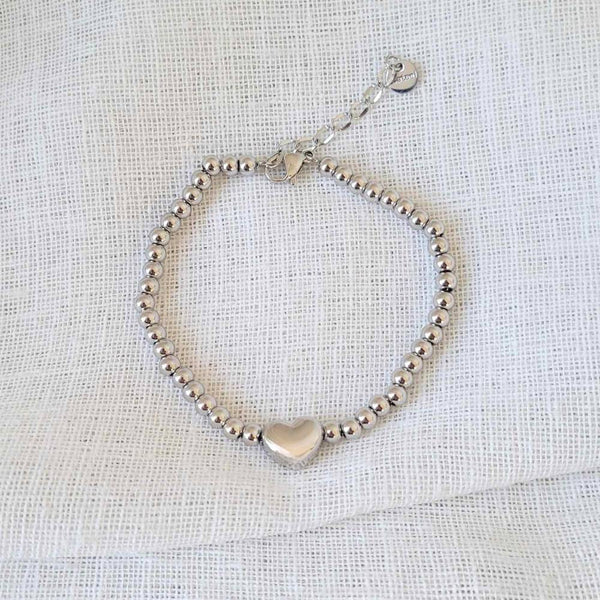 LOVE Silver Heart Bead Bracelet