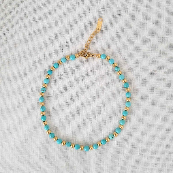 LULU Gold Aquamarine Blue Beads Anklet