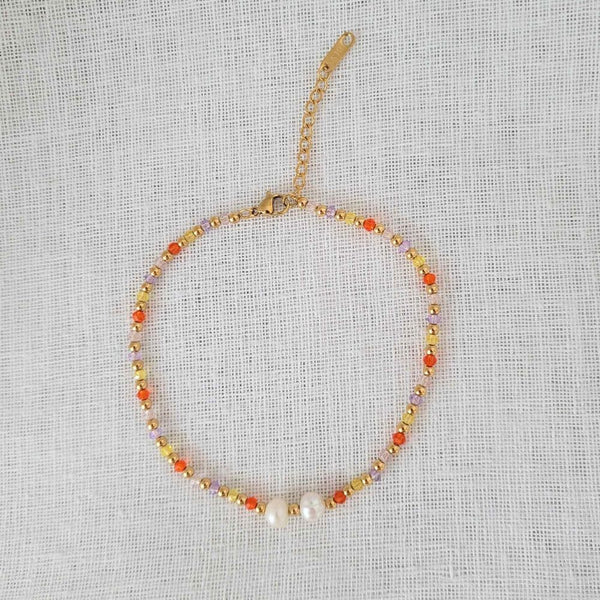 CORAL Gold Coral and Pearl Beads Anklet