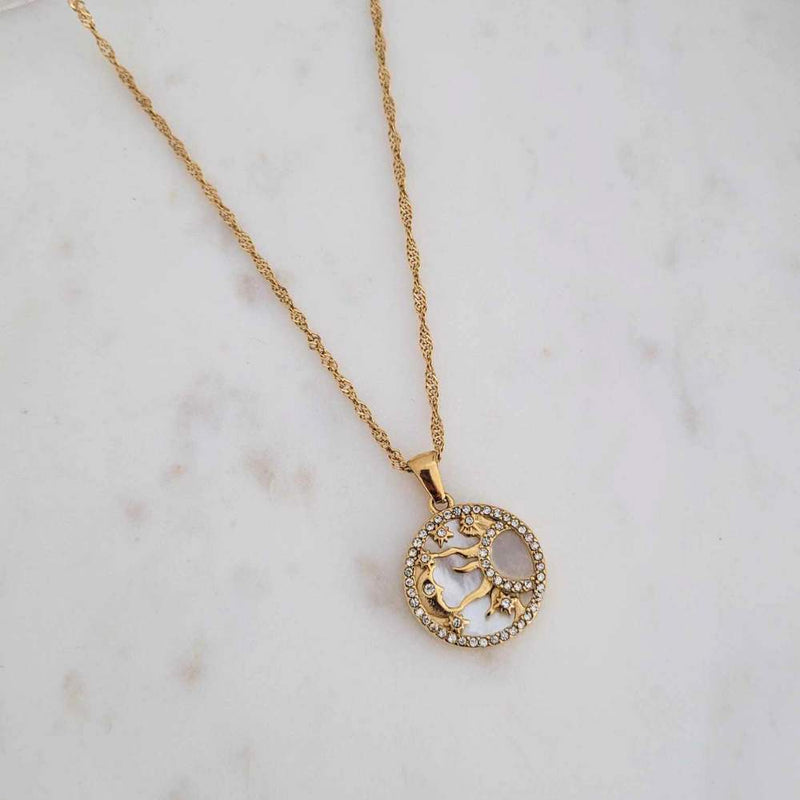 BOHO Sun Moon Charm Necklace White