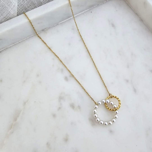Gold Double Pearl Pendant Necklace