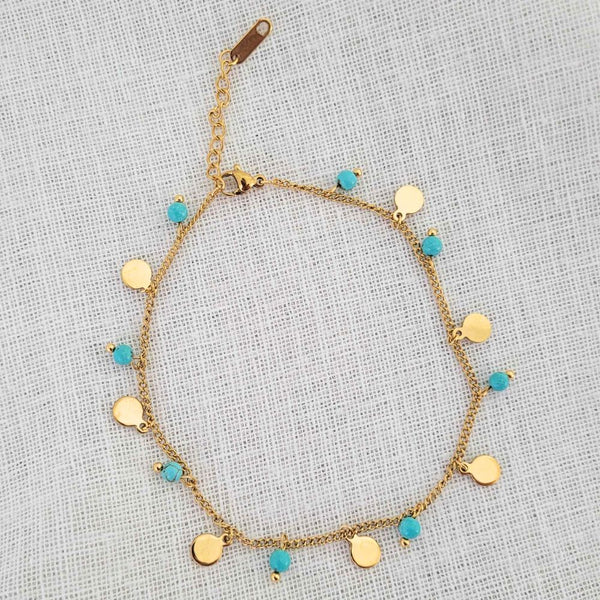 BEACH VIBES Gold Aquamarine Blue Beads Anklet