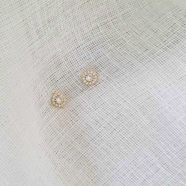 IVY Sterling Silver 18K Gold Plated Round Halo Stud Earrings