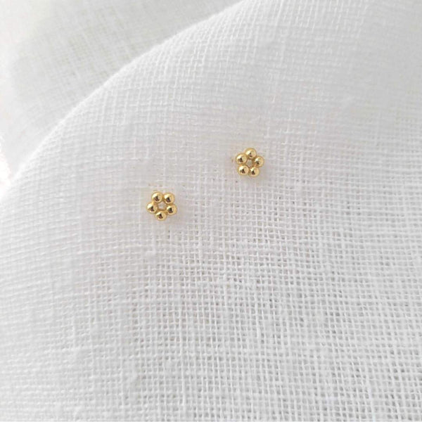 FLOWER Sterling Silver 18K Gold Plated Mini Stud Earrings