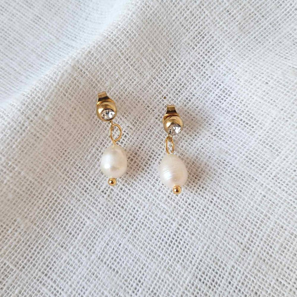 DEMI Gold Pearl Stud Earrings