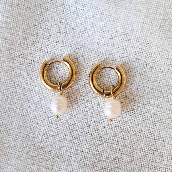 LANA Chunky Gold Hoop Pearl Earrings