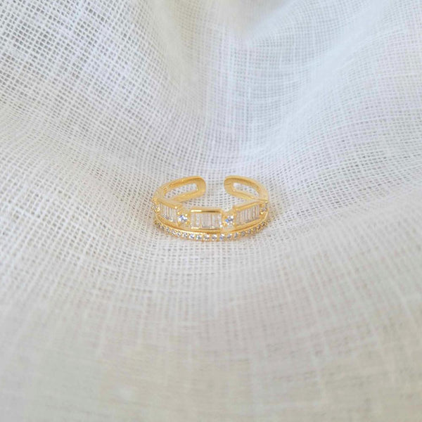 QUINN Sterling Silver 18k Gold Plated Cubic Zirconia Ring