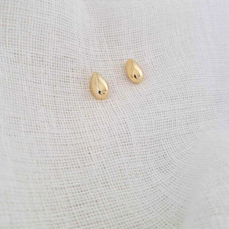 TEAR DROP Sterling Silver 18k Gold Plated Tear Drop Bean Stud Earrings
