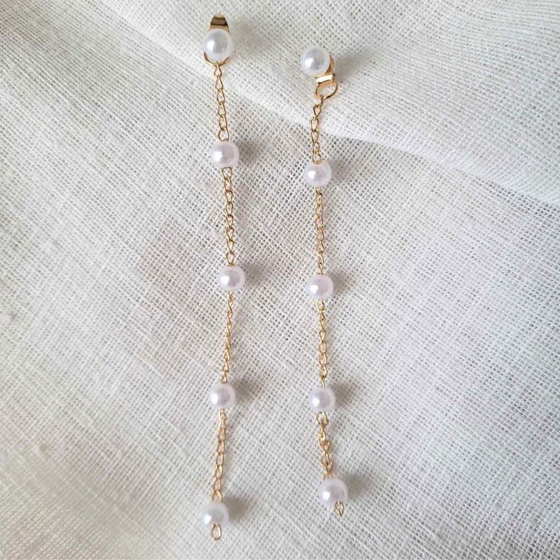 ALEXI Gold Long Pearl Drop Earrings