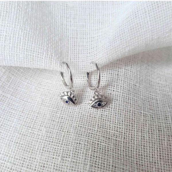 EVIL EYE 925 Sterling Silver Plated Hoop Earrings