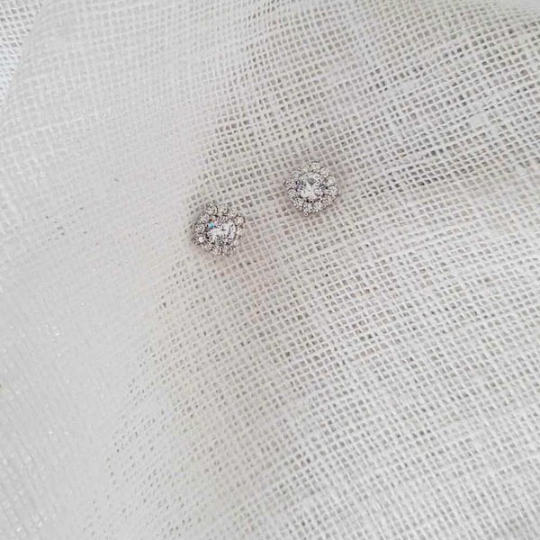 IVY Sterling Silver Round Halo Stud Earrings