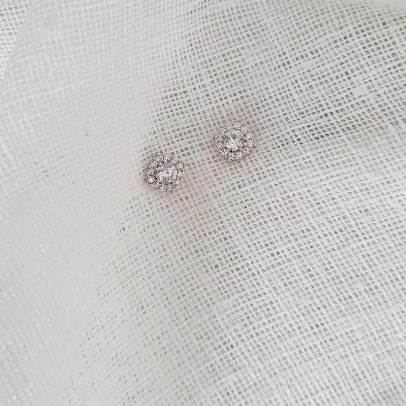 IVY Sterling Silver Round Halo Stud Earrings