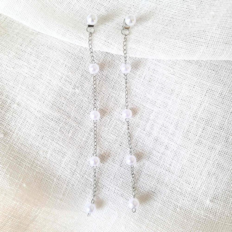 ALEXI Silver Long Pearl Drop Earrings