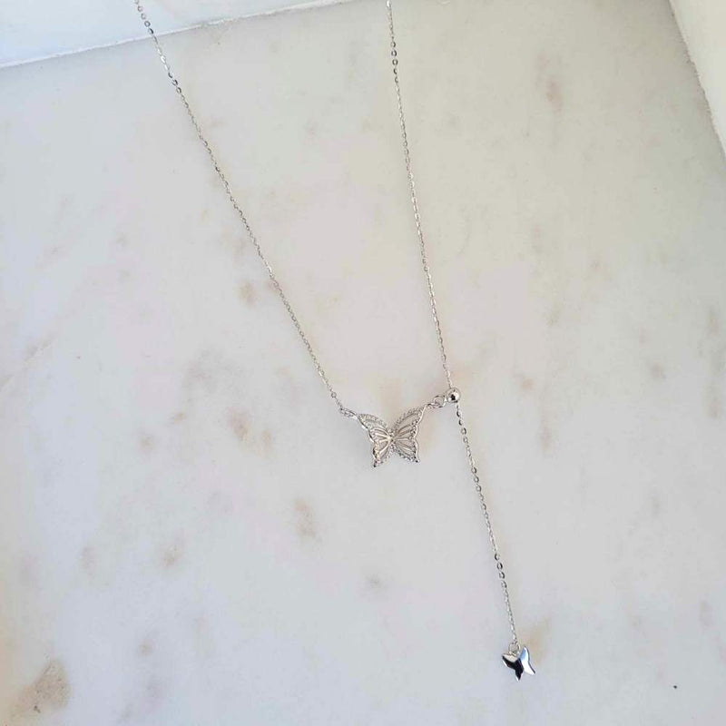 BUTTERFLY Sterling Silver Cubic Zirconia Necklace