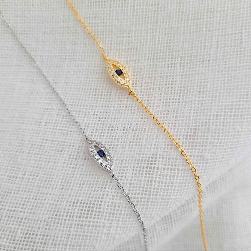 EVIL EYE 925 Sterling Silver 18k Gold Plated Bracelet