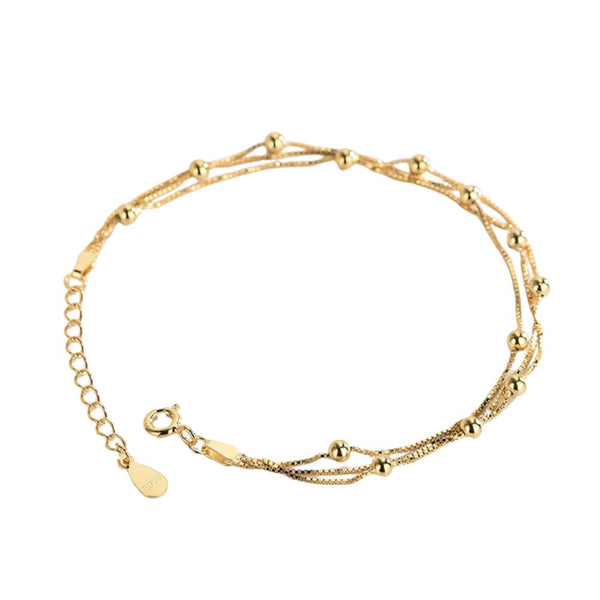 ELLA 925 Sterling Silver 18k Gold Plated Triple Chain Bead Bracelet