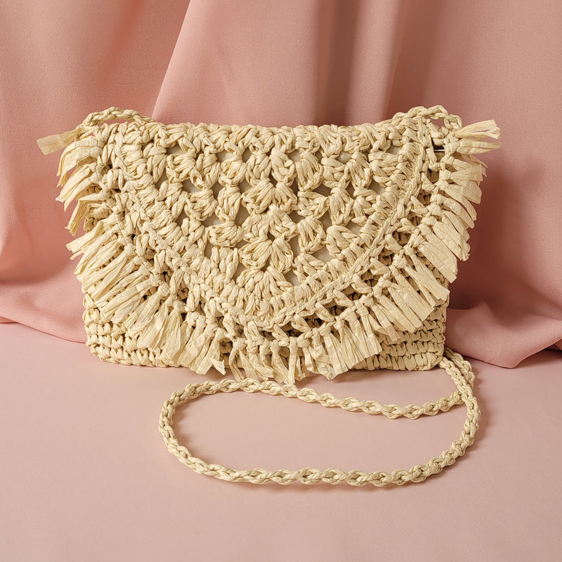 Amari ivory straw rattan handbag clutch bag