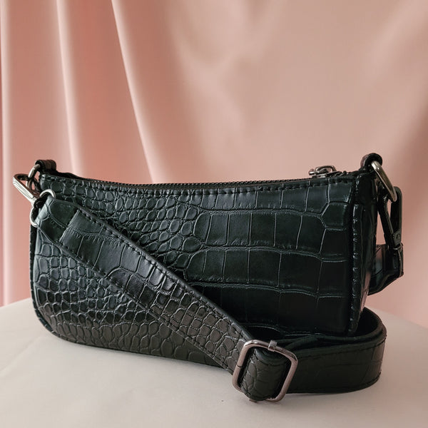 Annie Small black croc pattern shoulder bag with chain detail