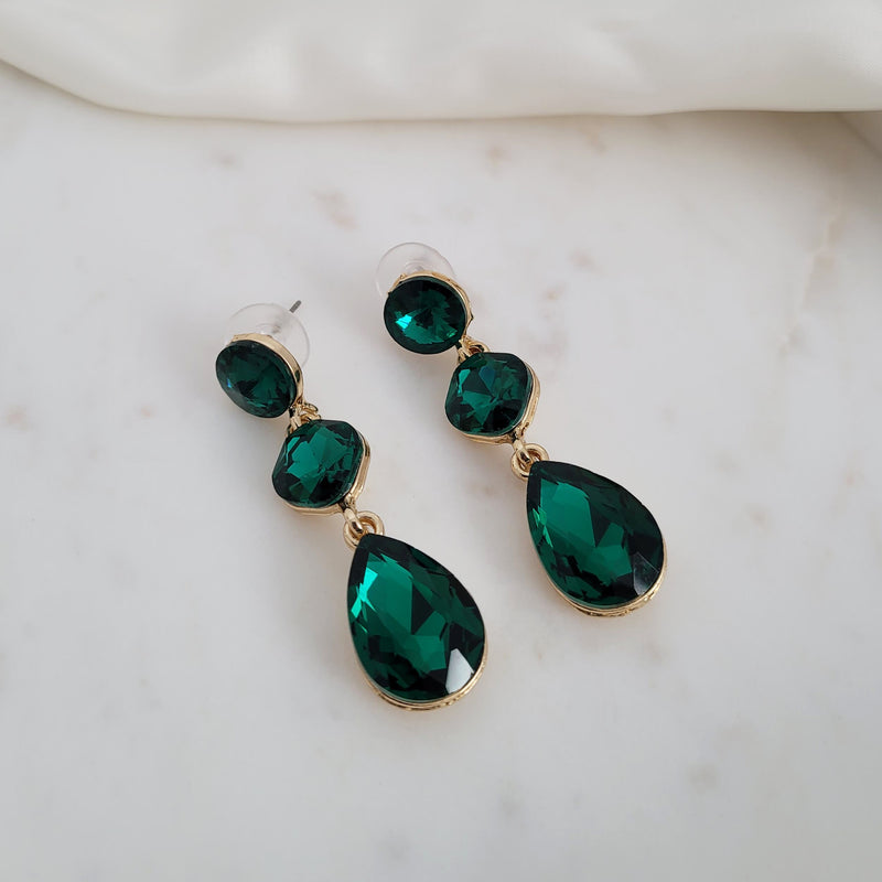 green tear drop earrings