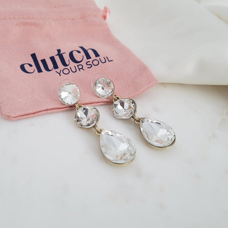 white crystal tear drop earrings