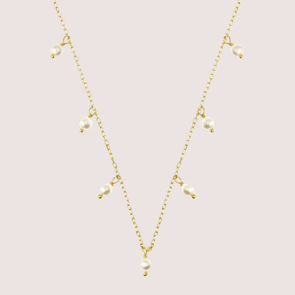 GRETA Sterling Silver 18k Gold Plated Mini Pearls Necklace