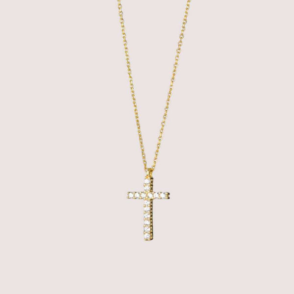 CROSS Sterling Silver 18k Gold Plated Cubic Zirconia Necklace